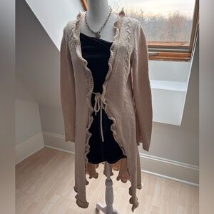 Max Studio Mid–Late 2000’s Ruffle Tie Long Cardigan 🤎